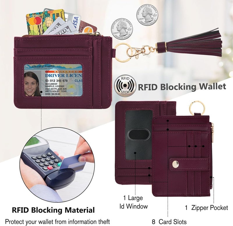 KNGITRYI Small Wristlet Wallets for Women RFID Credit Card Holder Wallet Keychain Wristlet Wallet Credit Card Wallets for Women (Wine Red) - Image 3